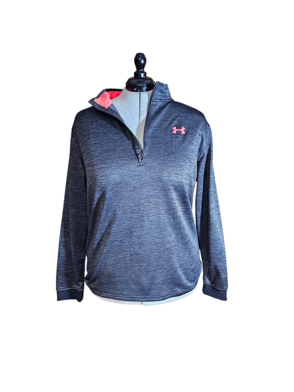 Under Armour Women's Heathered Grey 1/4 Zip with Pink Logo